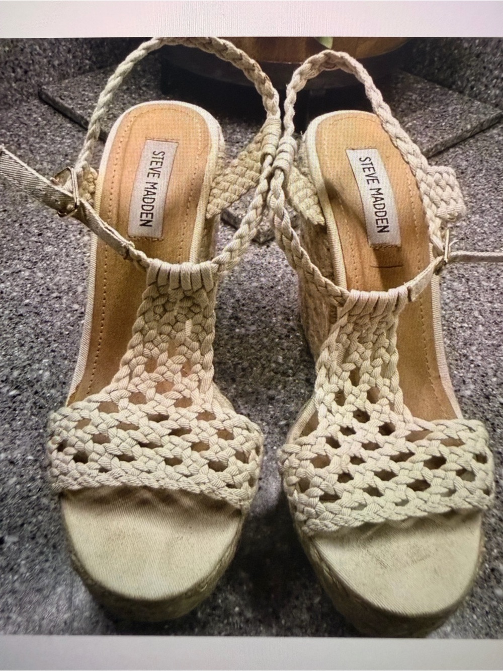 Steve Madden Braided Slingback Wedge Sandals in Natural Beige